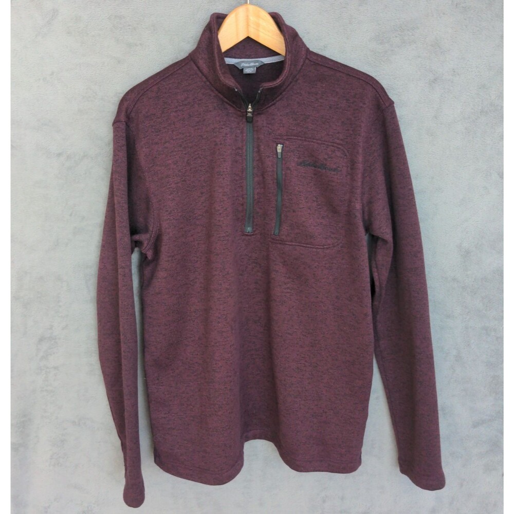 Eddie Bauer 1/4 Qtr Zip Sweater Men's M Burgundy Mock Neck Pullover Fleece Knit